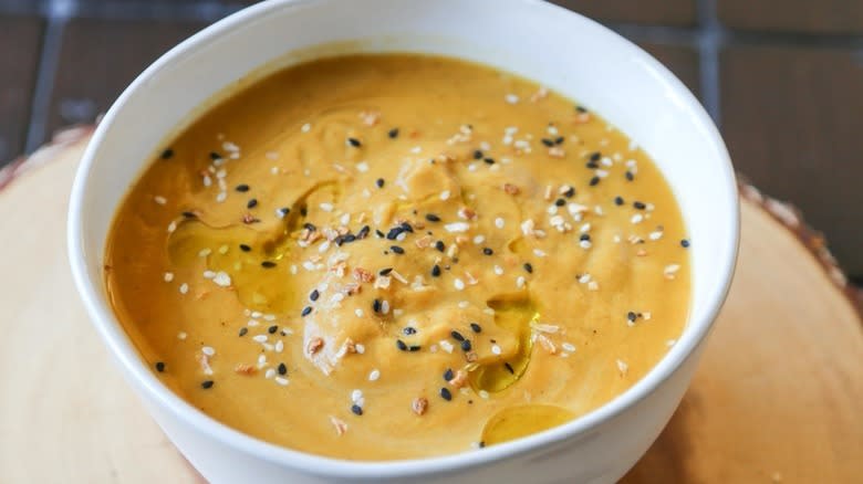 Sweet potato soup with sesame seeds