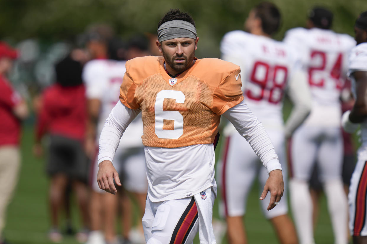 Baker Mayfield joined the Buccaneers in 2023. (AP Photo/Seth Wenig)