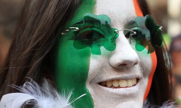 Parade goers are seen during the St.Patrick&#39;s day parade in Dublin, Ireland