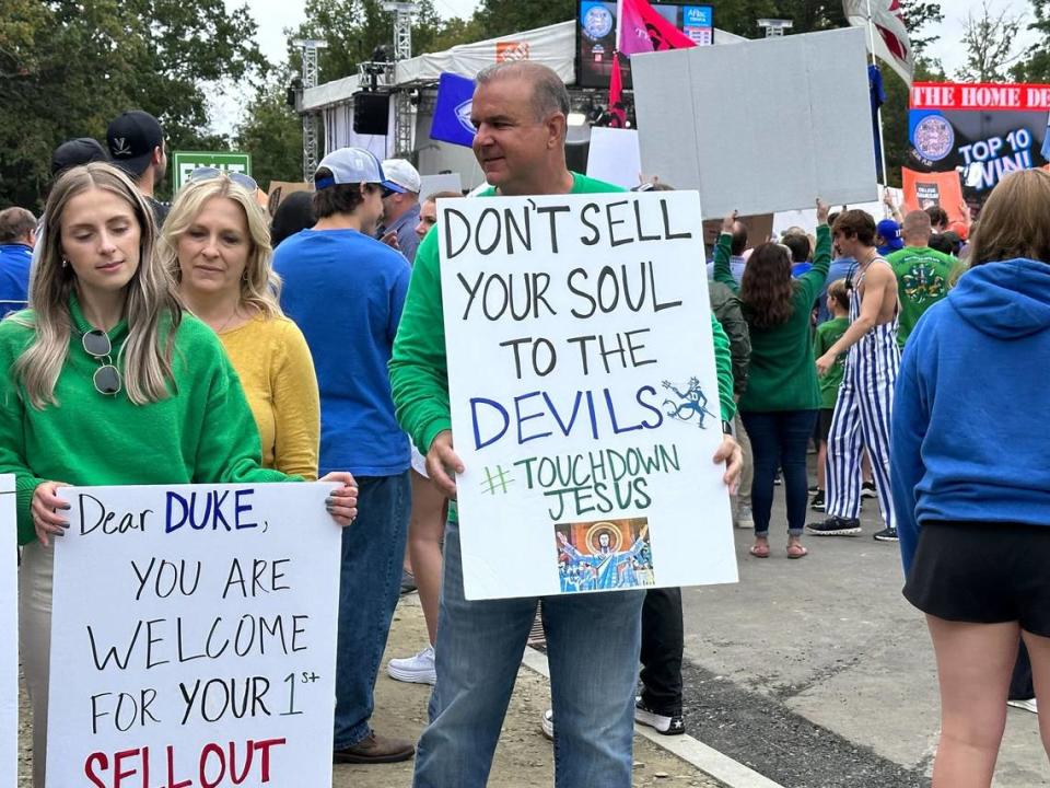 Signs from College Football Gameday before Duke hosts Notre Dame.