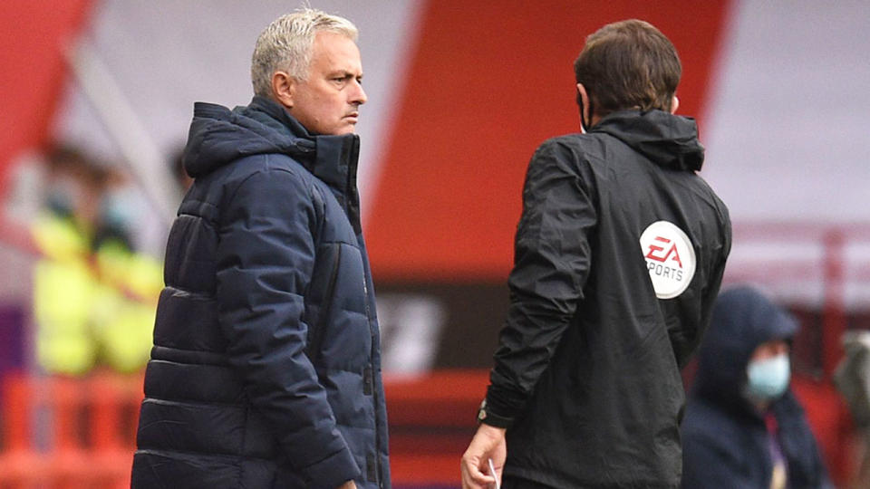 Seen here, Jose Mourinho on the sidelines for Spurs in their match against Sheffield United.