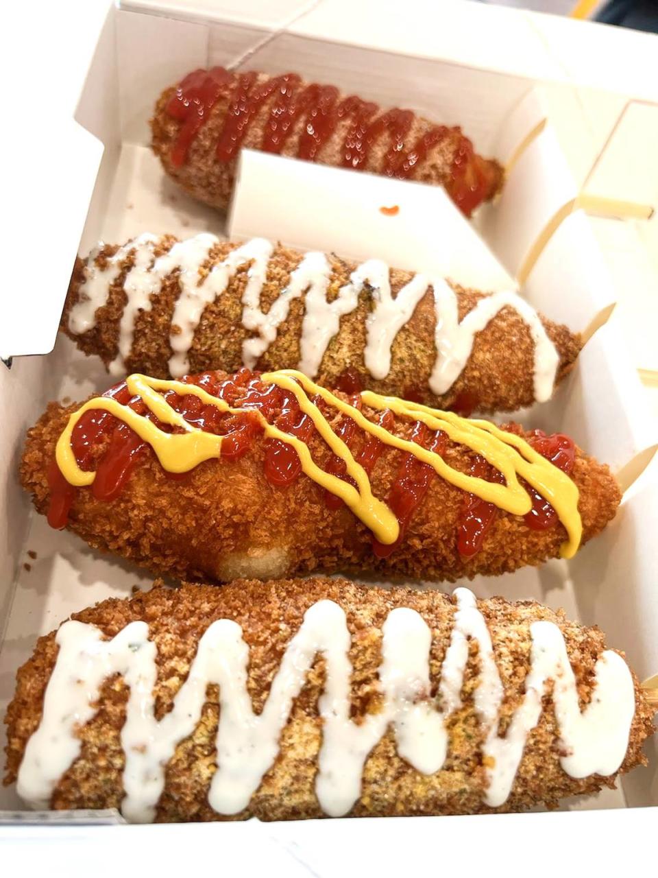 Some of the specialty Korean corn dogs that will be offered at Corn’d, a new Korean corn dog shop opening in Turlock, Calif.