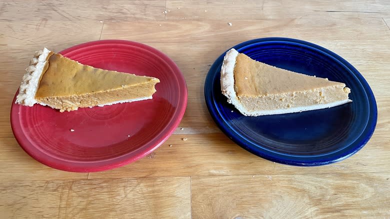 Two slices of pumpkin pie