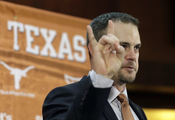 Is this the bogeyman? No, it's Texas head coach Tom Herman, although LSU might say otherwise. (AP) 