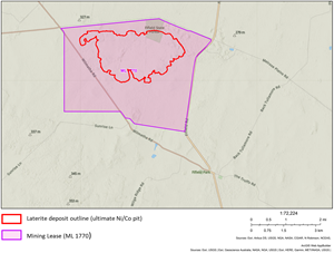 Sunrise Project: ML1770 with outline of the Ni/Co/Sc laterite deposit