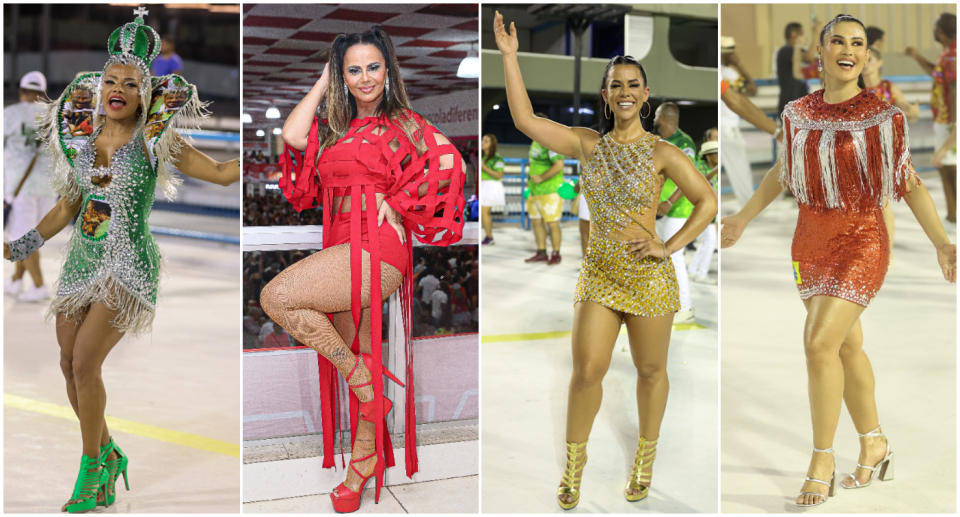 Quit&#xe9;ria, Viviane, Larissa e Thaynara nos ensaios para o Carnaval 2023 (foto: AgNews e BrazilNews)