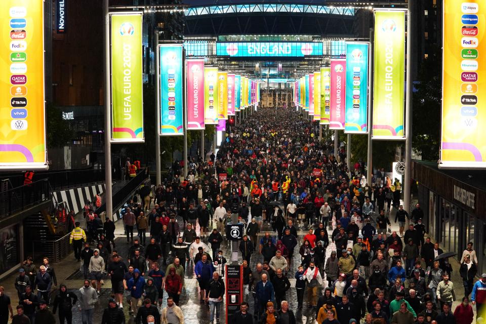 Fans outside Wembley Stadium after the match between England and Scotland (Aaron Chown/PA) (PA Wire)