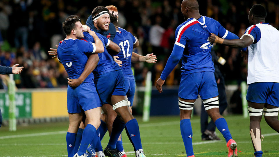 France players, pictured here celebrating after beating the Wallabies in the second Test.