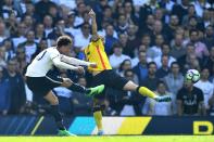 <p>Dele Alli curls home Tottenham’s opening goal </p>