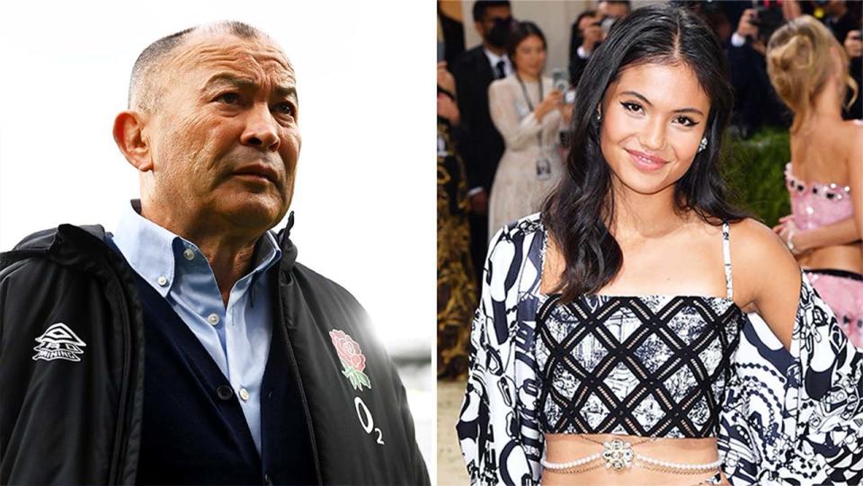 England coach Eddie Jones (pictured left) after a rugby game and (pictured right) Emma Raducanu at the Met Gala.