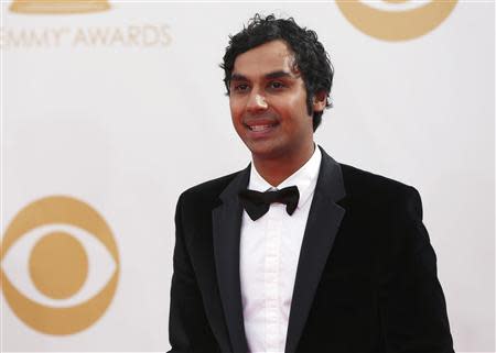 Actor Kunal Nayyar from CBS sitcom "The Big Bang Theory" arrives at the 65th Primetime Emmy Awards in Los Angeles September 22, 2013. REUTERS/Mario Anzuoni (UNITED STATES Tags: ENTERTAINMENT) (EMMYS-ARRIVALS)