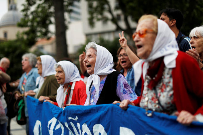 Members of the human rights organization Madres the Plaza de Mayo (Mothers of Plaza de Mayo) march together ahead of the G-20 summit in Buenos Aires, Argentina, Thursday. (Photo: Carlos Garcia Rawlins/Reuters)