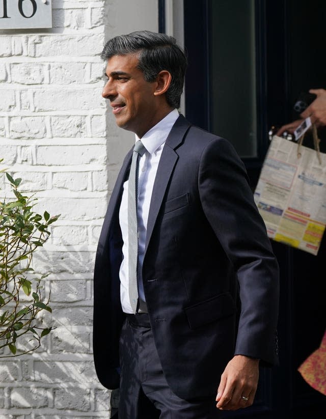 Rishi Sunak leaves his house in London on the day that the result of the Conservative Party leadership election is set to be announced