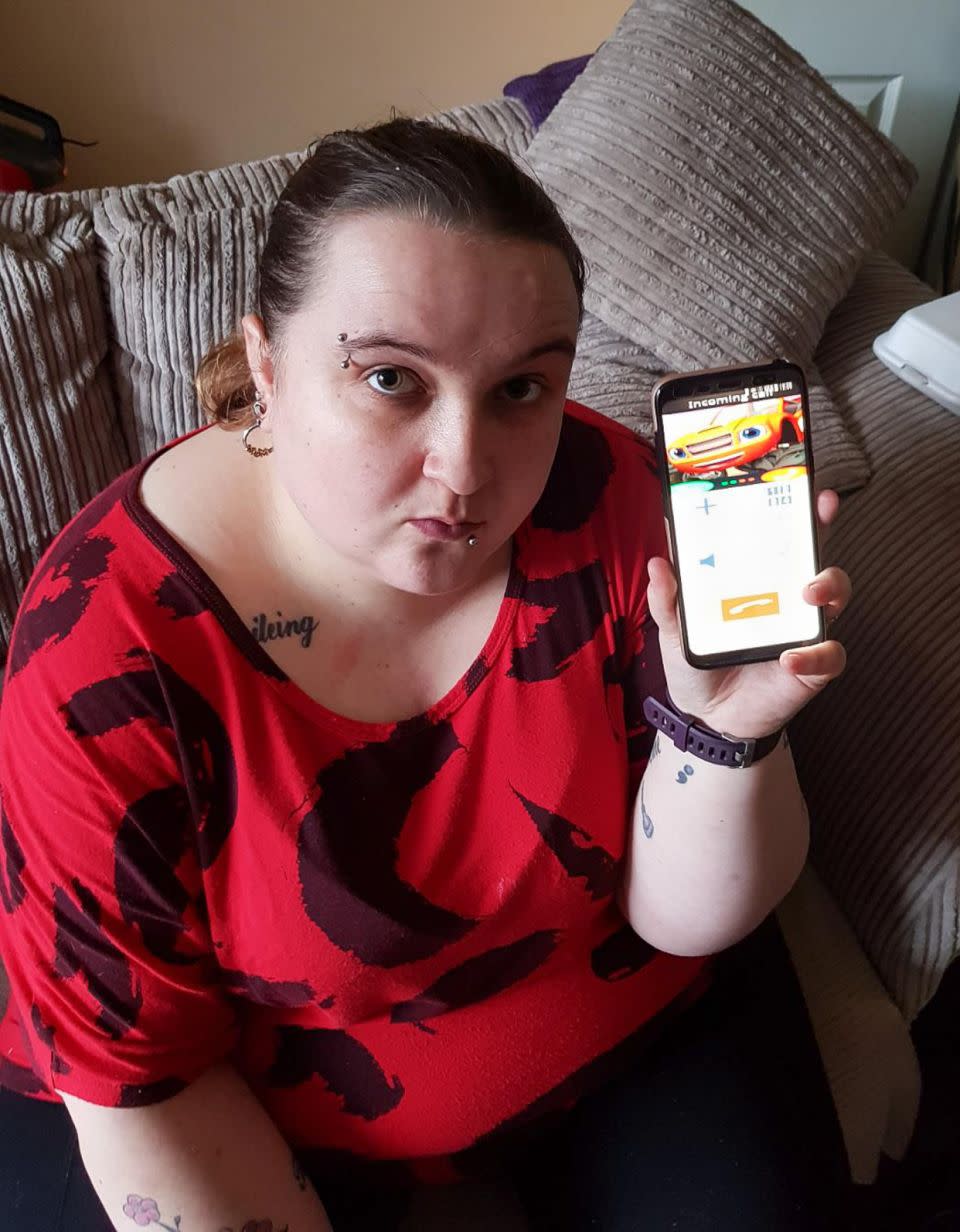 Mum Lucinda has issued a warning about a fake prank call app for kids. Photo: Caters News