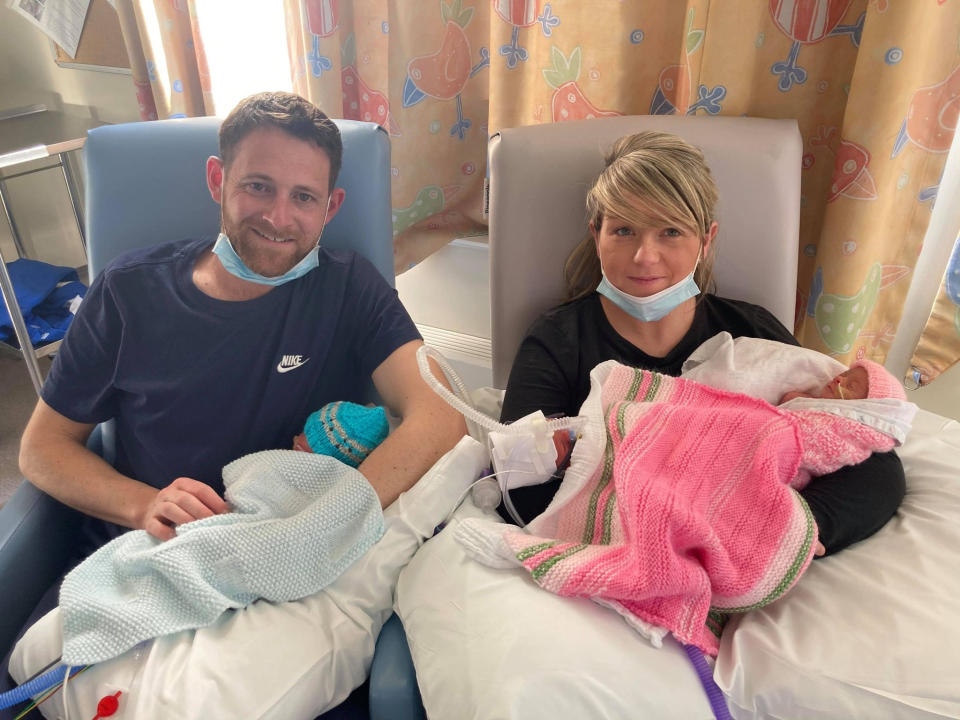  Jessica Pritchard and partner Harry Williams with two of their triplets (SWNS)