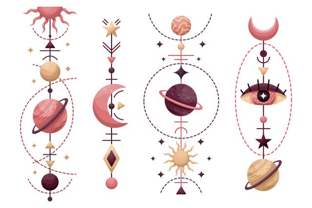 <p>Getty</p> The set of mystical astrological vector illustration.