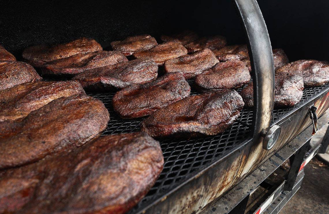Brisket cook inside the smoker at Brix Barbecue on Tuesday, November 22, 2022. Owner Trevor Sales has been operating the business from a trailer near South Main Street for three years. Amanda McCoy/amccoy@star-telegram.com
