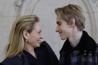 Actress Uma Thurman and her son Levon Thurman-Hawke pose before Dior Haute Couture Spring/Summer 2020 fashion collection, Monday Jan.20, 2020 in Paris (AP Photo/Christophe Ena)