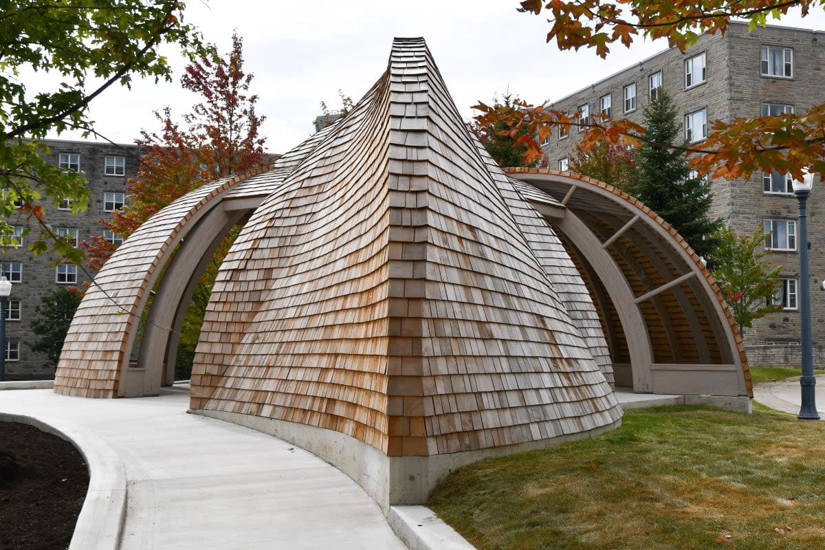 Queen's University recently unveiled an outdoor Indigenous gathering space on campus, which the school says it hopes can be used to spark conversations and learn more about Indigenous teachings.  (Submitted by Queen's University - image credit)