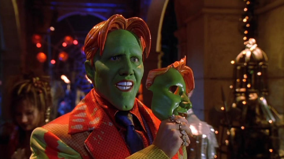 A scene from 'Son of the Mask', man wearing a green mask