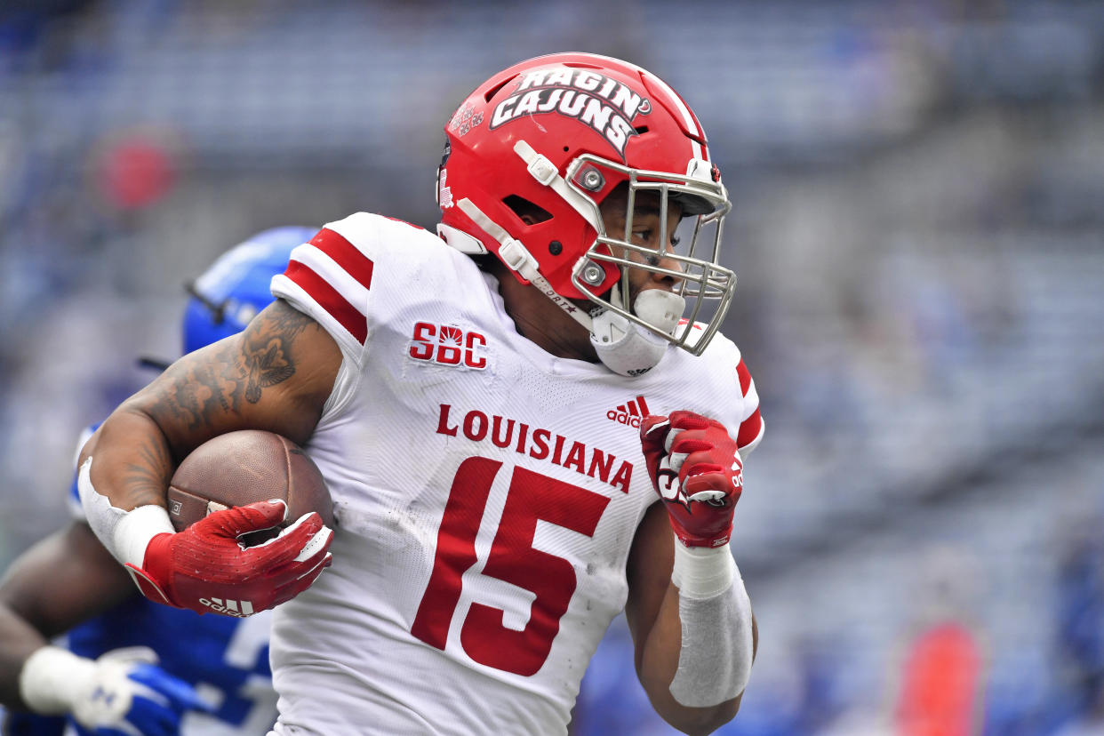 At Louisiana, Elijah Mitchell was a highly productive back despite often sharing carries. (Photo by Austin McAfee/Icon Sportswire via Getty Images)