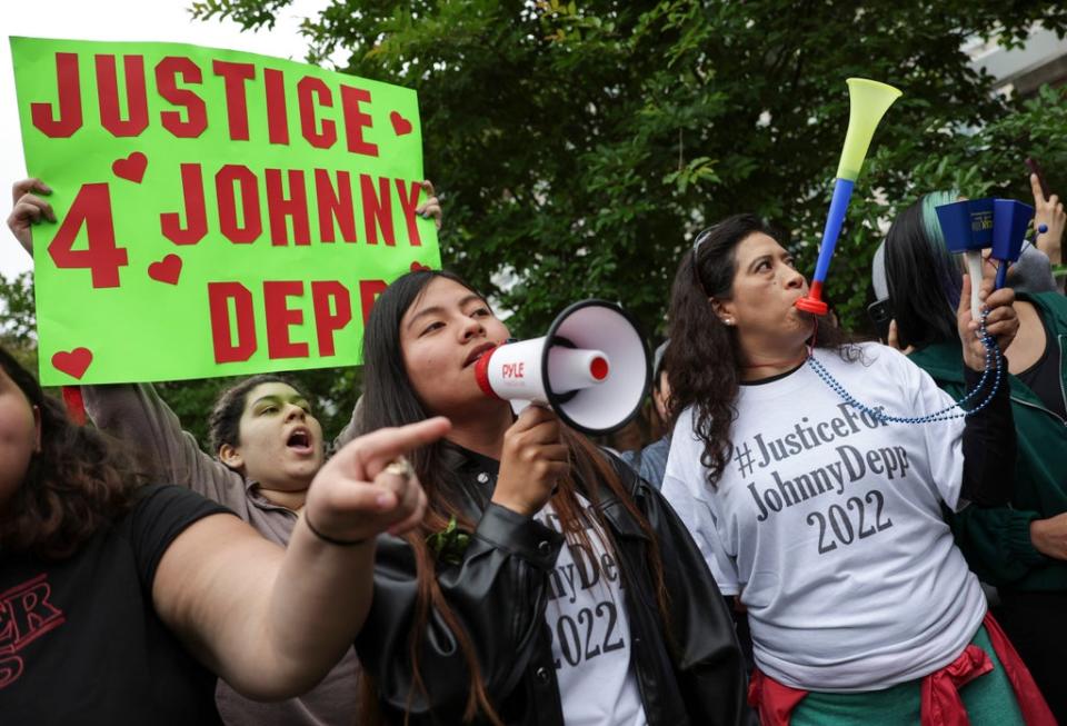 Johnny Depp supporters rally outside of a Fairfax County Court (Getty Images)