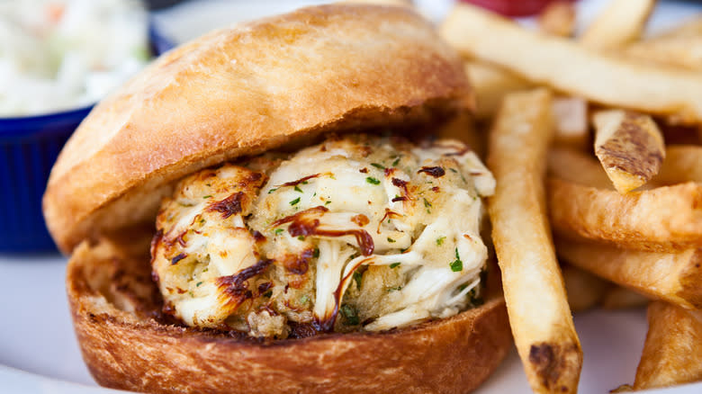 Crab cake sandwich and fries