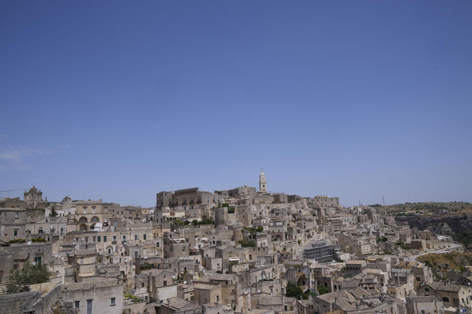 A view of Matera, Italy, where a G20 foreign affairs ministers' meeting is taking place Tuesday, June 29, 2021.(AP Photo/Antonio Calanni)