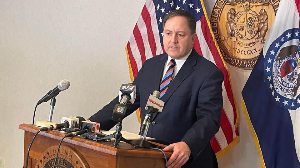 Missouri Secretary of State Jay Ashcroft speaks with reporters on January 23, 2024, in Jefferson City, Missouri. - Kacen Bayless/Kansas City Star/TNS/Getty Images/File