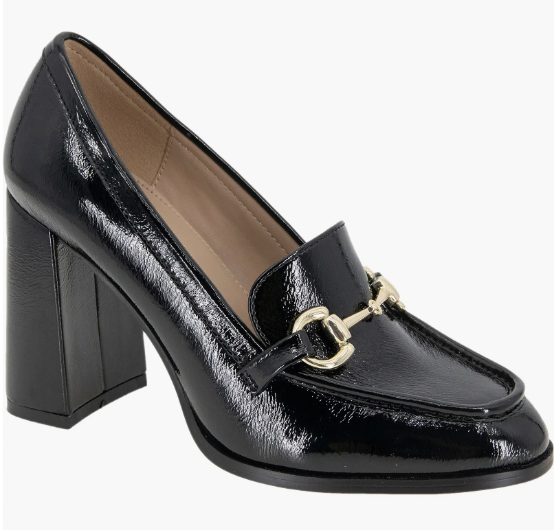 black patent leather loafer heel