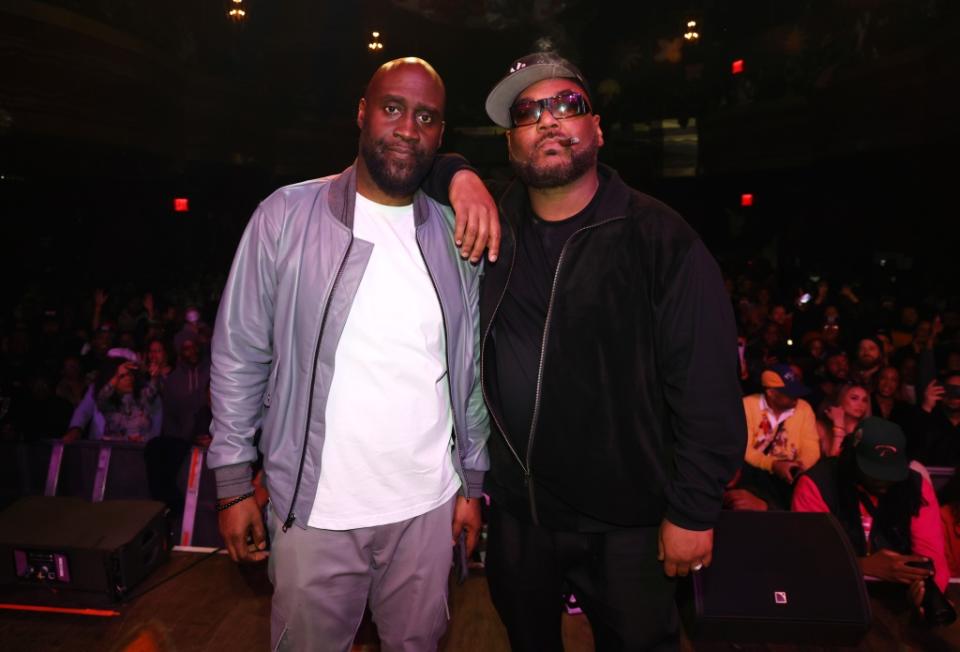 NEW YORK, NEW YORK - MARCH 02: (L-R) Kelvin "Posdnuos" Mercer and Vincent "Maseo" Mason of De La Soul pose onstage at De La Soul’s The DA.I.S.Y. Experience, produced in conjunction with Amazon Music, at Webster Hall on March 02, 2023 in New York City. (Photo by Johnny Nunez/Getty Images for Amazon)