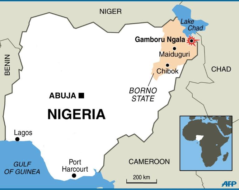 Map locating Gamboru Ngala, site of Monday's deadly Boko Haram raid