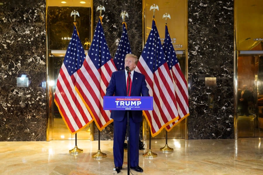 Former President Donald Trump speaks during a news conference at Trump Tower, Friday, May 31, 2024, in New York. A day after a New York jury found Donald Trump guilty of 34 felony charges, the presumptive Republican presidential nominee addressed the conviction and likely attempt to cast his campaign in a new light. (AP Photo/Julia Nikhinson)