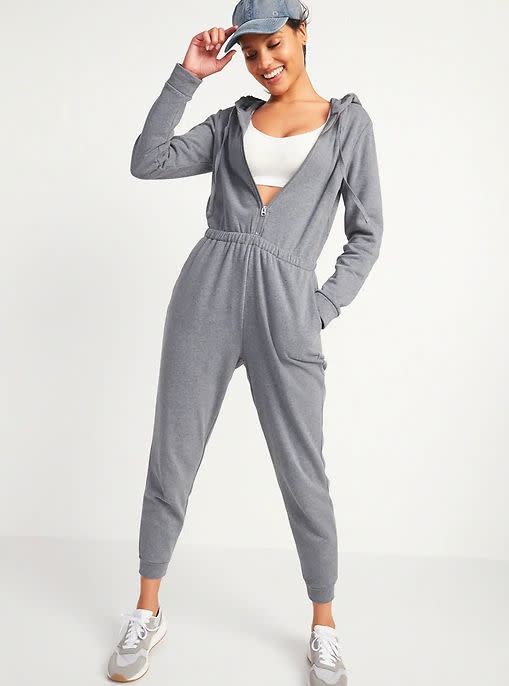 This Cozy Zip-Front Hoodie Jumpsuit for Women is available in sizes XS to XXL and two colors. <a href="https://fave.co/3lnSg9t" target="_blank" rel="noopener noreferrer">Get it on sale for 50% off (normally $50) at Old Navy</a>.