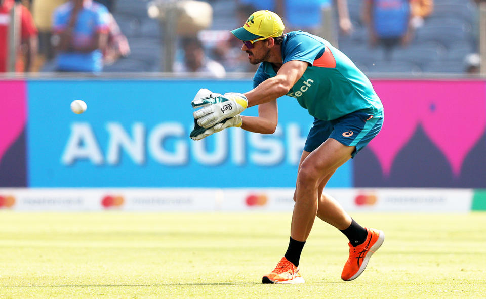 Mitchell Starc, pictured here before Australia's clash with Bangladesh at the Cricket World Cup. 