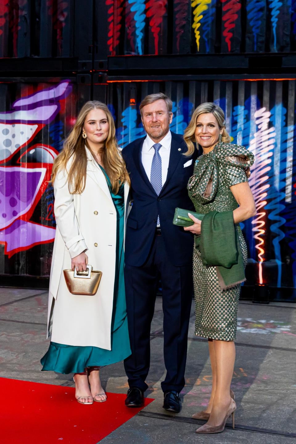 (L-R) Princess Amalia of The Netherlands, King Willem-Alexander of The Netherlands and Queen Maxima of The Netherlands visit the Straat Museum on April 18.