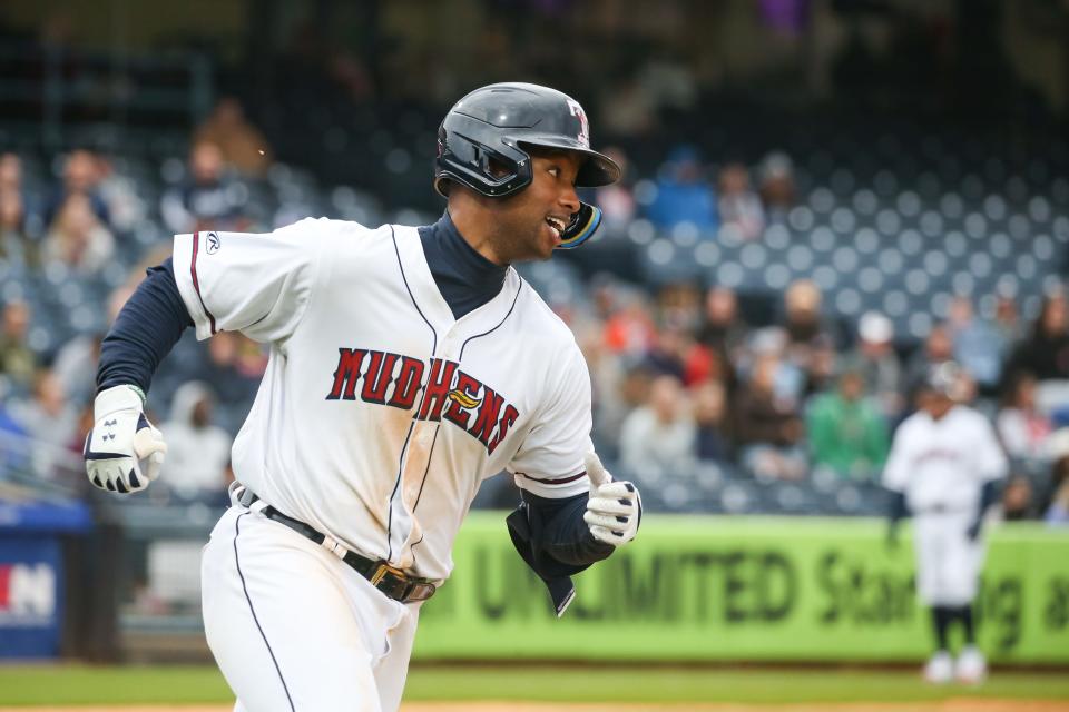Detroit Tigers outfielder Justyn-Henry Malloy plays for Triple-A Toledo on May 6, 2023, at Fifth Third Field in Toledo Ohio.