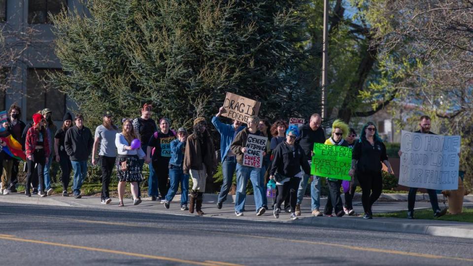 About 150 marched to Richland City Hall on April 18 to speak to the council about what appears to be a lack of support for a restaurant’s long-running all-ages drag shows.