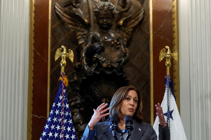 FILE PHOTO: U.S. Vice President Harris meets with government officials and corporate leaders on immigration from Central America in Washington