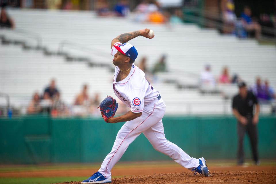 Smokies Pitcher Anderson Espinoza (38) throws during a game against the Rocket City Trash Pandas at Smokies Stadium in Kodak, Tennessee on Tuesday, June 28, 2022.