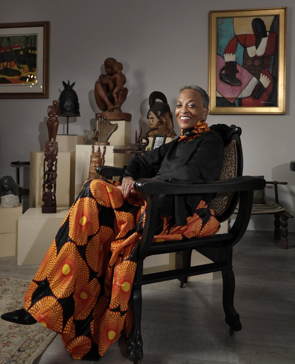 Johnnetta Betsch Cole sits in the living room of her American Beach home in Amelia Island that is decorated with her collection of African art as well as contemporary African American artists. On Sept. 15 she is being honored with the 2022 ATHENA International Global Award for leadership.