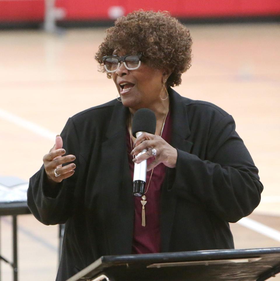 Jamie Keys, retired school community worker, Canton City School District performs the Black National Anthem during the 47th Annual Martin Luther King, Jr. Community Celebration on Saturday.