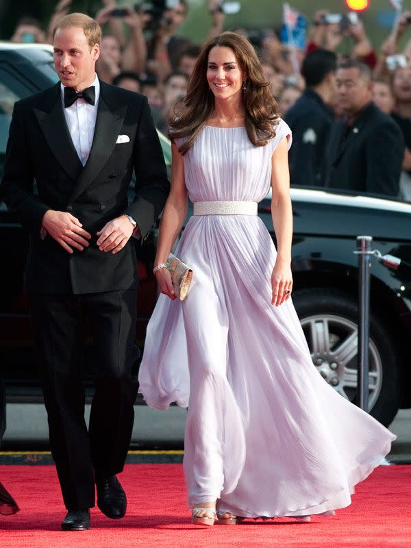 <p>A red carpet star in lavender Alexander McQueen and Jimmy Choo clutch and shoes at the BAFTA Brits to Watch event at the Belasco Theater in Los Angeles</p>