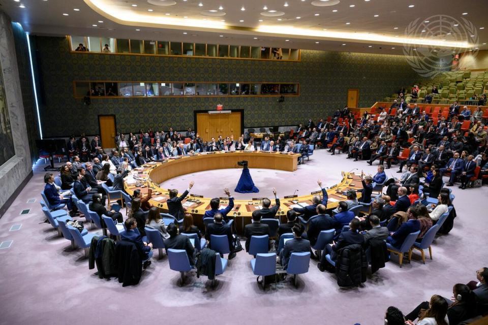 美國棄權，聯合國安理會首次通過決議呼籲加薩停火。 (UN Photo/Loey Felipe)