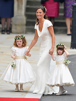 Maid of honor Pippa Middleton wore white to the ceremony. (Pascal Le Segretain/Getty Images)