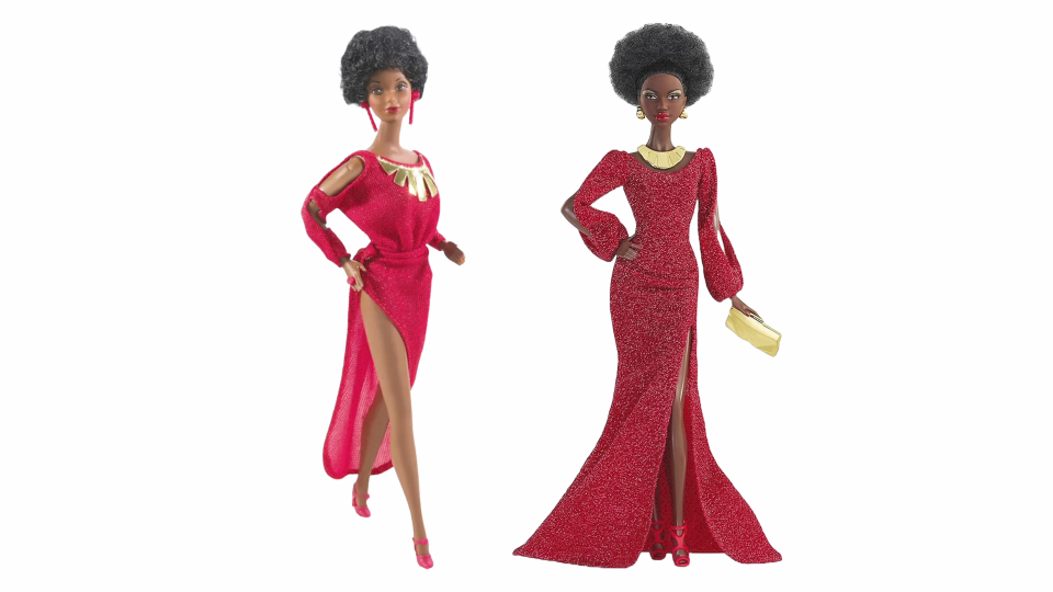 Mattel's first Black Barbie, left, and the version that commemorated the doll's 40th anniversary.