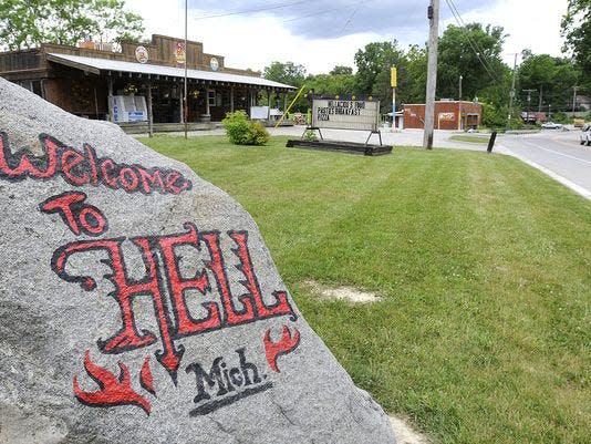 The unincorporated hamlet of Hell welcomes visitors about three miles southwest of Pinckney.