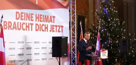 Austrian presidential candidate Norbert Hofer of the FPOe delivers a speech during his final election rally in Vienna, Austria, December 2, 2016. REUTERS/Leonhard Foeger