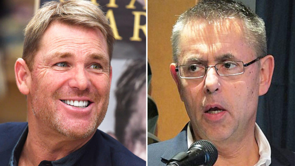 Dr Norman Swan (R) apologised after this week linking Shane Warne's death to Covid-19. Pic: Getty/Twitter