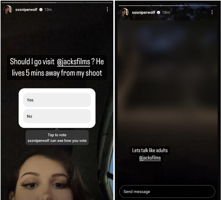 SSsniperWolf 直接跑到 JacksFilms 家外面公開住所並在 IG 投票要不要